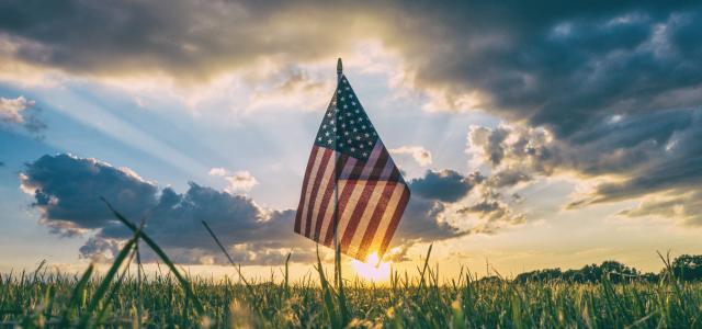 flag of USA on grass field by Aaron Burden courtesy of Unsplash.